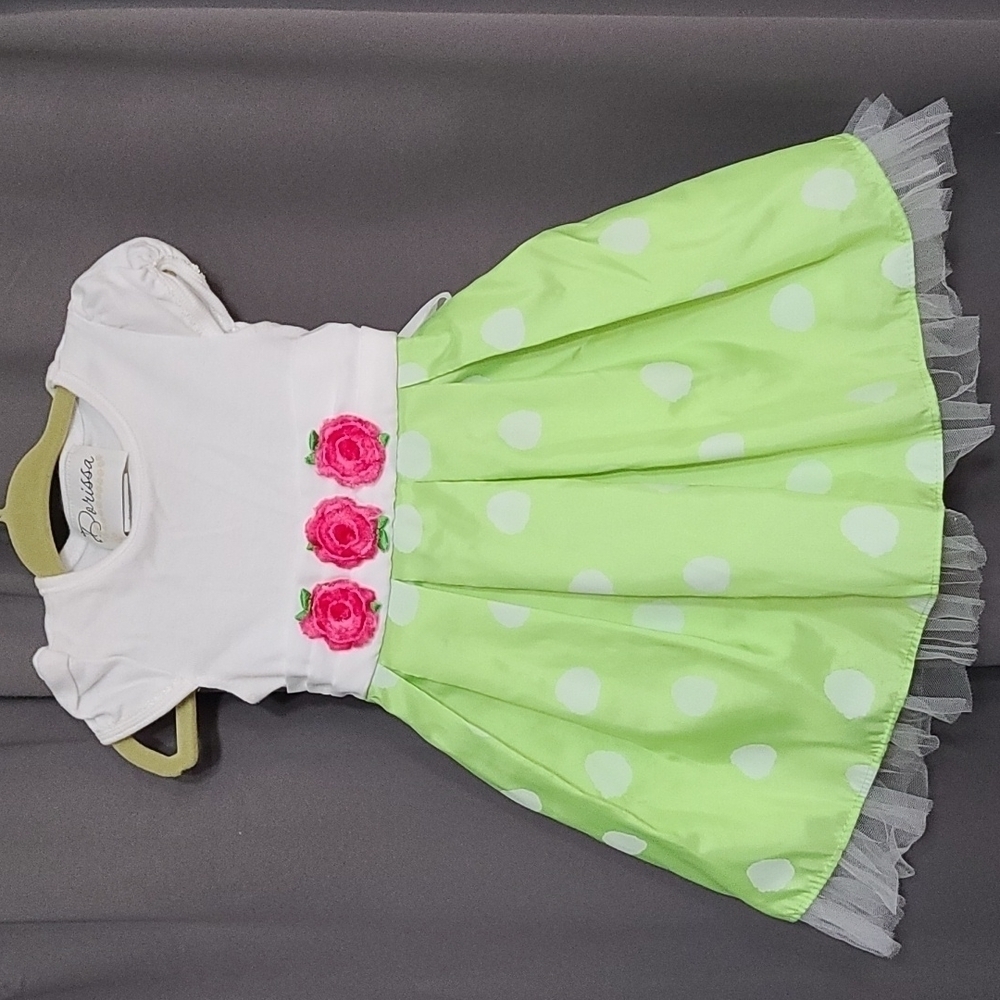 Dorissa Infant Girls Dress Cotton Top Belt‎ Crinolone Spring Size 9 mos. GUC